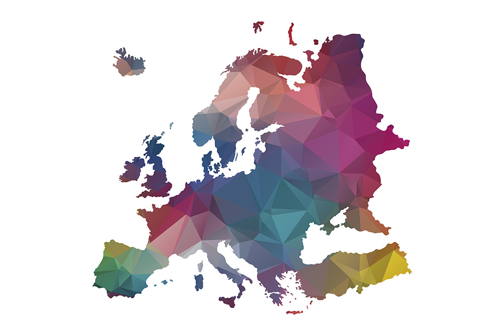 Landkarte von Europa mit farbiger Unterteilung der europaeischen Laender